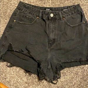 high rise black denim shorts